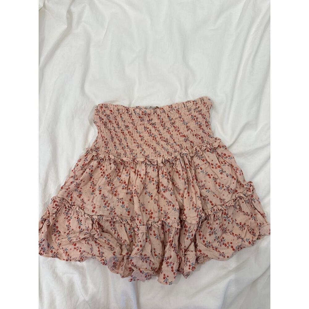 Olivaceous Baby pink preppy smocked tiered skirt